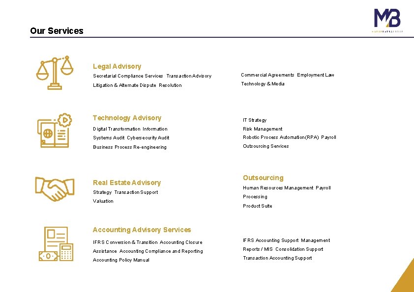 Our Services Legal Advisory Secretarial Compliance Services Transaction Advisory Commercial Agreements Employment Law Litigation