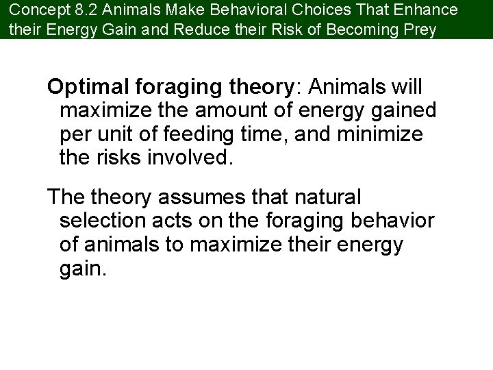 Concept 8. 2 Animals Make Behavioral Choices That Enhance their Energy Gain and Reduce