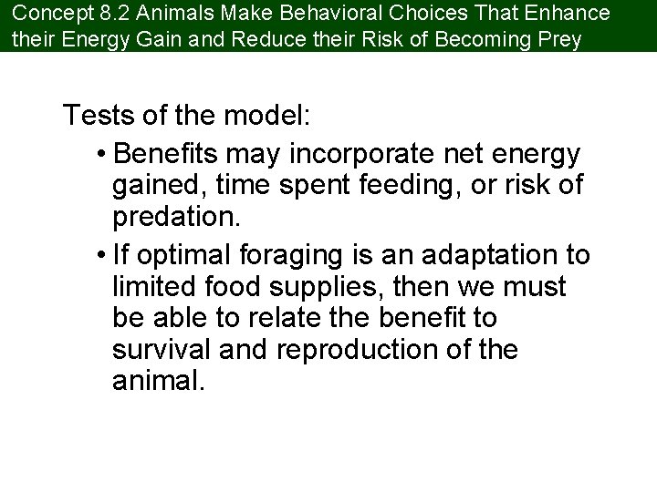 Concept 8. 2 Animals Make Behavioral Choices That Enhance their Energy Gain and Reduce