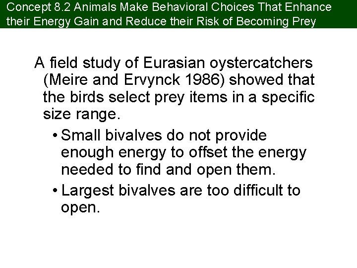 Concept 8. 2 Animals Make Behavioral Choices That Enhance their Energy Gain and Reduce