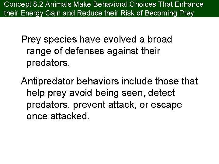 Concept 8. 2 Animals Make Behavioral Choices That Enhance their Energy Gain and Reduce
