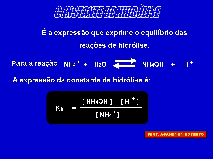 É a expressão que exprime o equilíbrio das reações de hidrólise. Para a reação