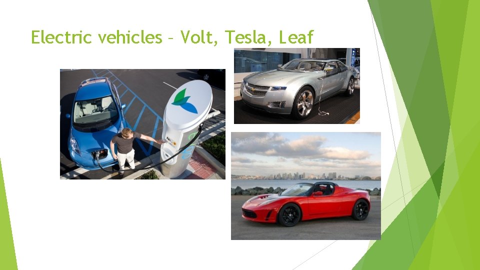 Electric vehicles – Volt, Tesla, Leaf 