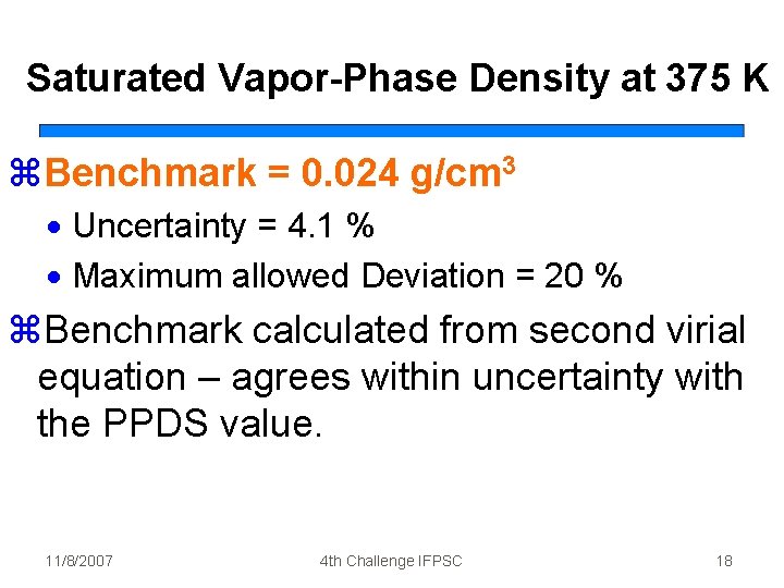 Saturated Vapor-Phase Density at 375 K z. Benchmark = 0. 024 g/cm 3 ·