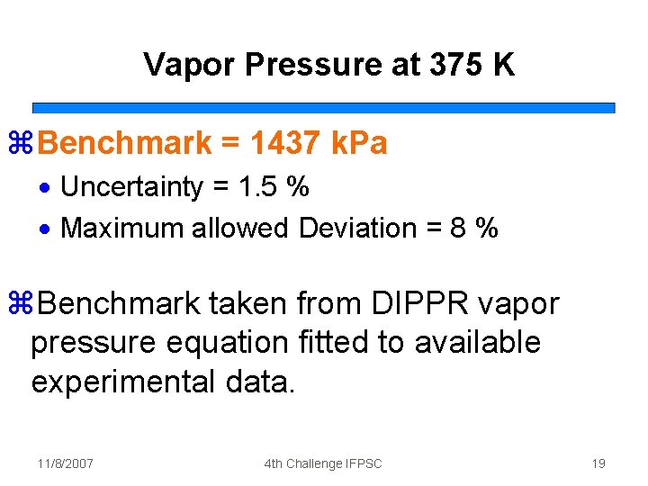 Vapor Pressure at 375 K z. Benchmark = 1437 k. Pa · Uncertainty =