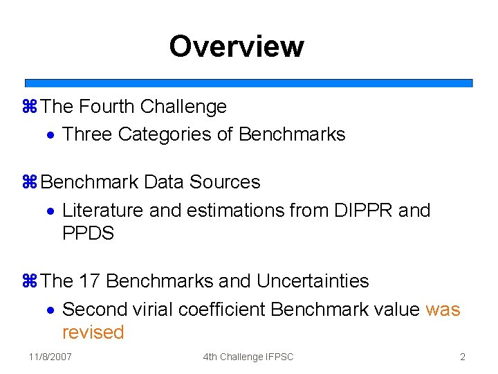 Overview z The Fourth Challenge · Three Categories of Benchmarks z Benchmark Data Sources