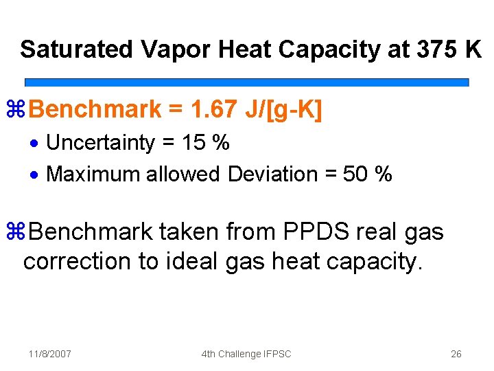 Saturated Vapor Heat Capacity at 375 K z. Benchmark = 1. 67 J/[g-K] ·