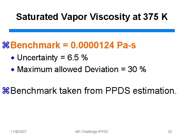 Saturated Vapor Viscosity at 375 K z. Benchmark = 0. 0000124 Pa-s · Uncertainty