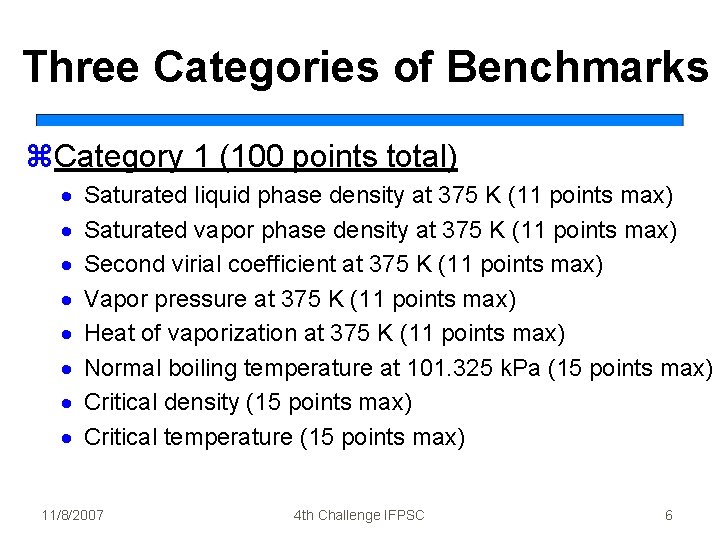 Three Categories of Benchmarks z. Category 1 (100 points total) · · · ·
