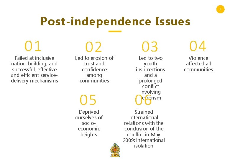 6 Post-independence Issues 01 Failed at inclusive nation-building, and successful, effective and efficient servicedelivery