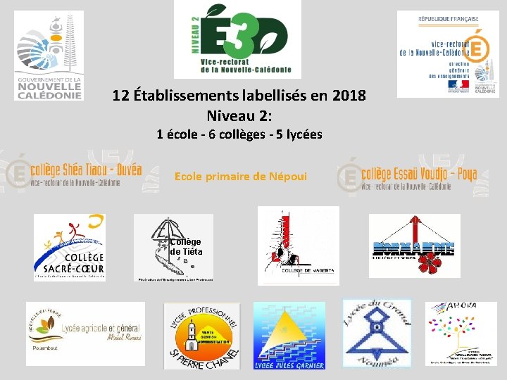 12 Établissements labellisés en 2018 Niveau 2: 1 école - 6 collèges - 5