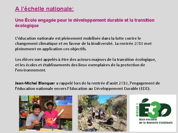 A l’échelle nationale: Une École engagée pour le développement durable et la transition écologique