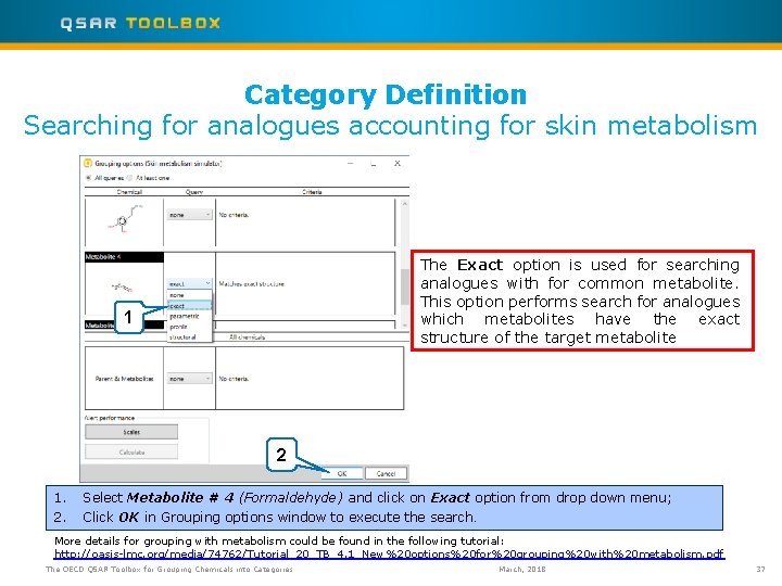 Category Definition Searching for analogues accounting for skin metabolism The Exact option is used