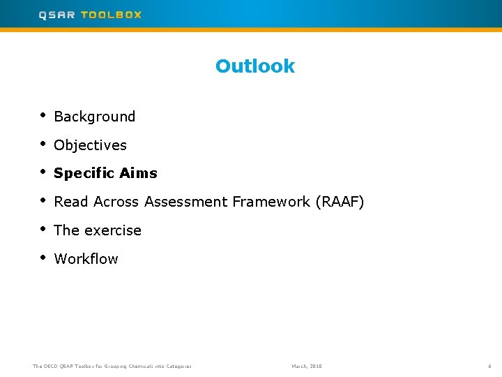 Outlook • • • Background Objectives Specific Aims Read Across Assessment Framework (RAAF) The