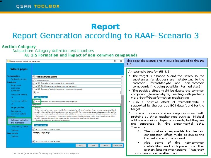 Report Generation according to RAAF-Scenario 3 Section Category Subsection: Category definition and members AE