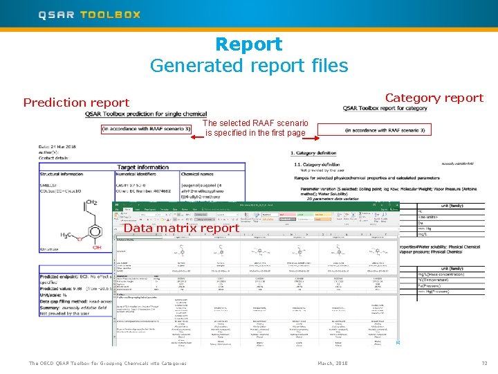 Report Generated report files Category report Prediction report The selected RAAF scenario is specified