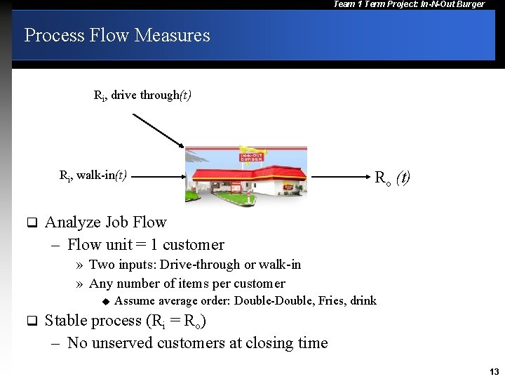 Team 1 Term Project: In-N-Out Burger Process Flow Measures Ri, drive through(t) Ri, walk-in(t)