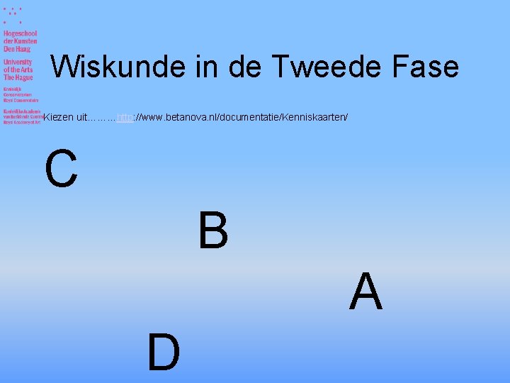 Wiskunde in de Tweede Fase Kiezen uit………http: //www. betanova. nl/documentatie/Kenniskaarten/ C B A D