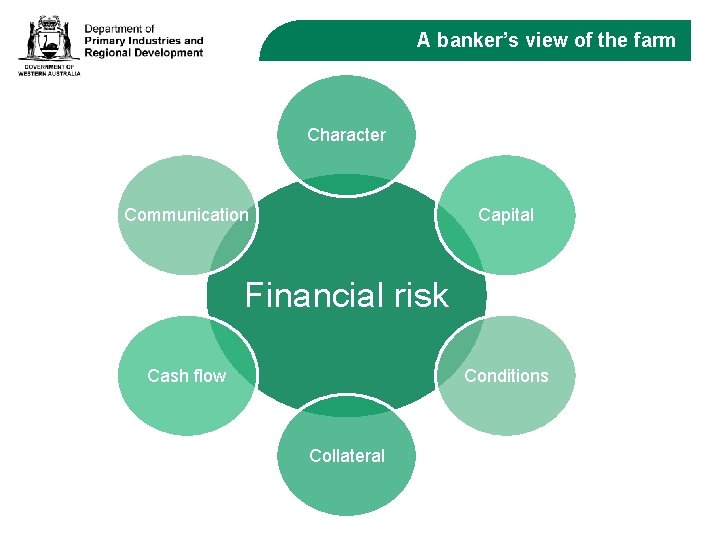 A banker’s view of the farm Character Communication Capital Financial risk Cash flow Conditions