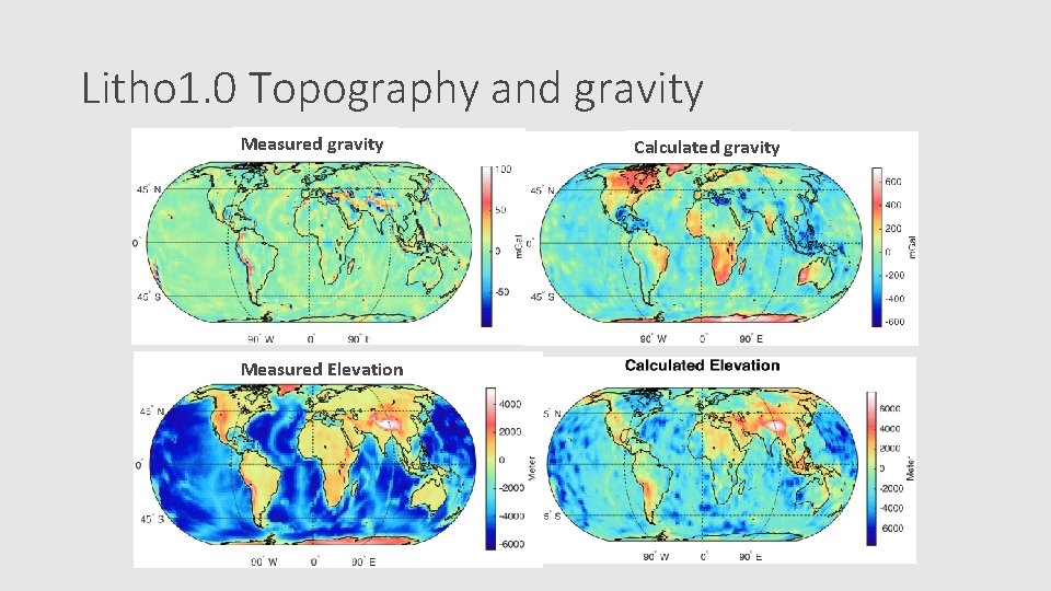 Litho 1. 0 Topography and gravity Measured Elevation Calculated gravity 
