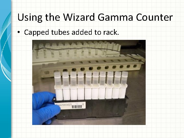 Using the Wizard Gamma Counter • Capped tubes added to rack. 