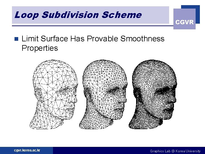 Loop Subdivision Scheme n CGVR Limit Surface Has Provable Smoothness Properties cgvr. korea. ac.