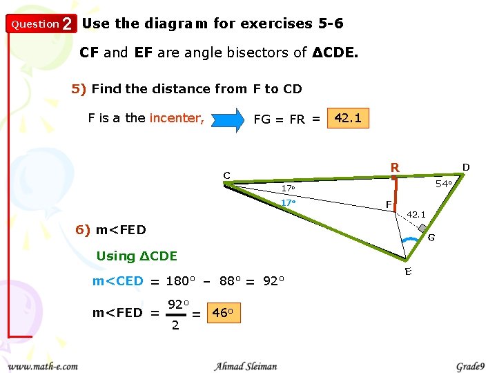 Question 2 Use the diagram for exercises 5 -6 CF and EF are angle