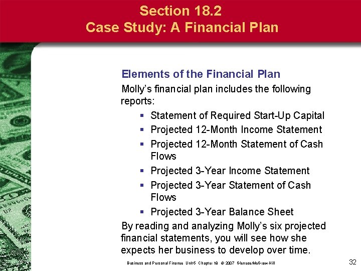 Section 18. 2 Case Study: A Financial Plan Elements of the Financial Plan Molly’s