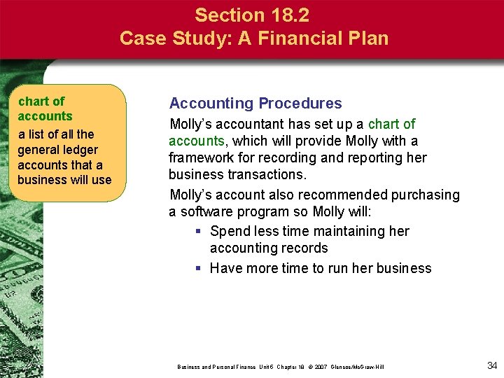 Section 18. 2 Case Study: A Financial Plan chart of accounts a list of