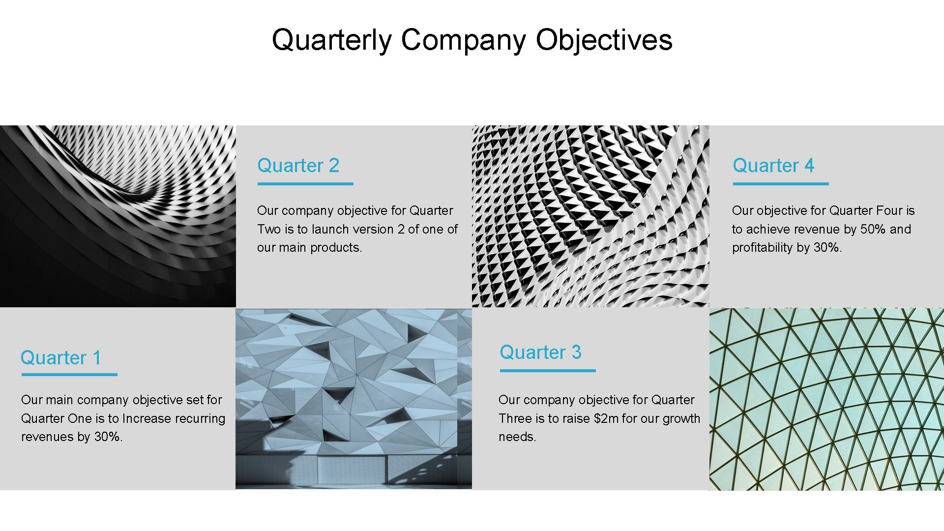 Quarterly Company Objectives Quarter 2 Quarter 4 Our company objective for Quarter Two is