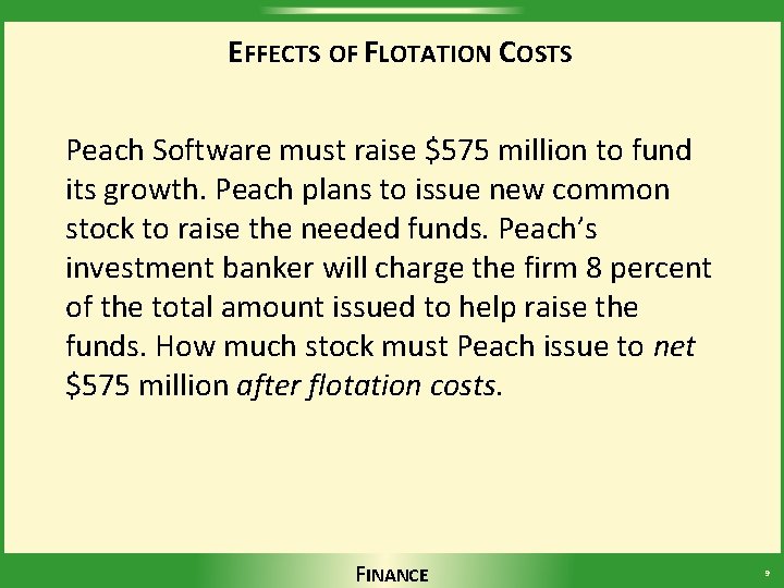 EFFECTS OF FLOTATION COSTS Peach Software must raise $575 million to fund its growth.