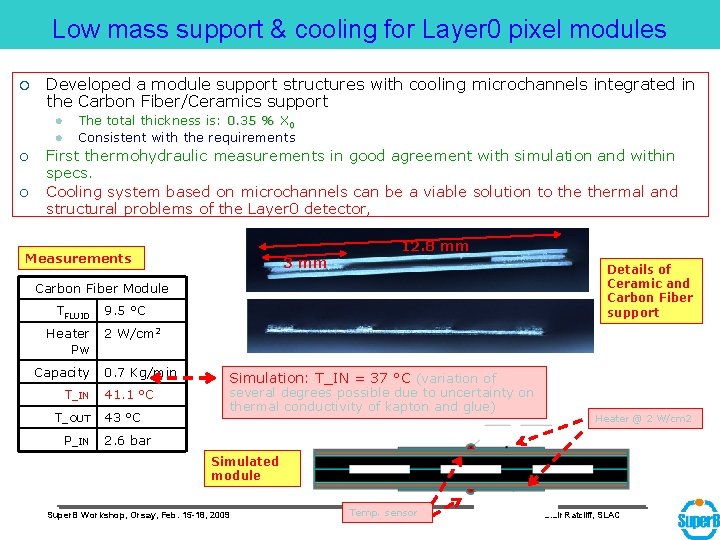 Low mass support & cooling for Layer 0 pixel modules ¡ Developed a module