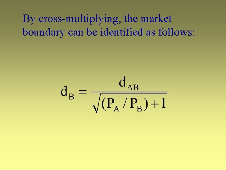 By cross-multiplying, the market boundary can be identified as follows: 