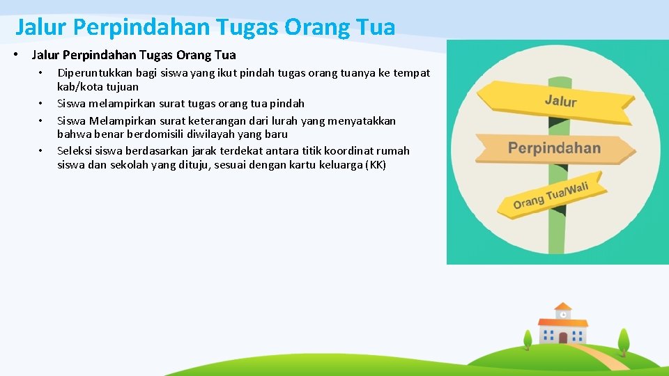 Jalur Perpindahan Tugas Orang Tua • • Diperuntukkan bagi siswa yang ikut pindah tugas