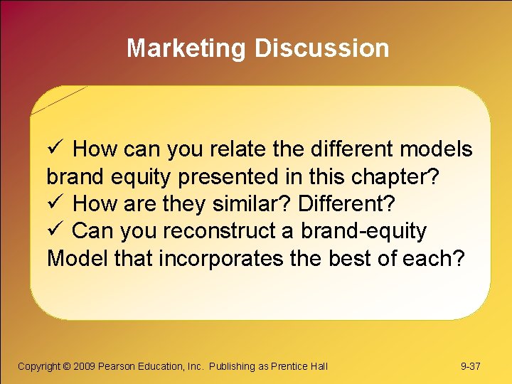 Marketing Discussion ü How can you relate the different models brand equity presented in