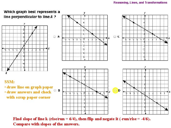 Reasoning, Lines, and Transformations SSM: • draw line on graph paper • draw answers