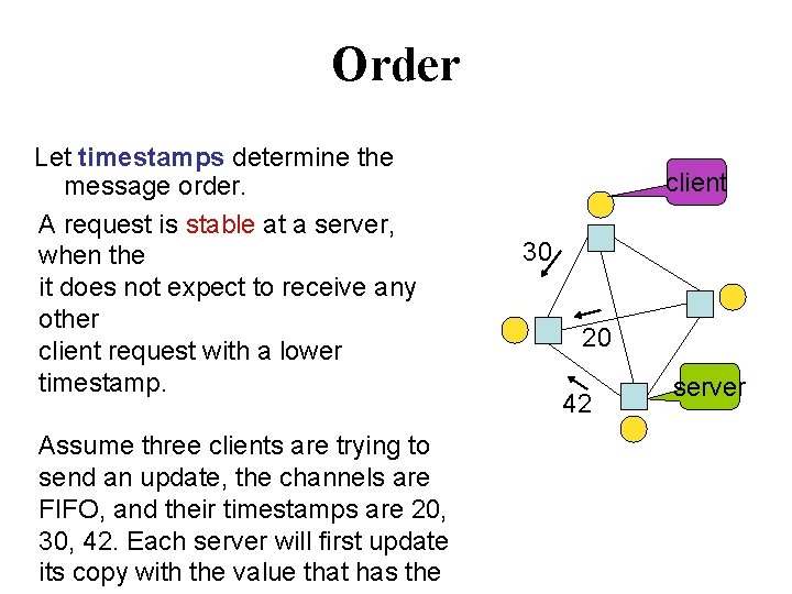 Order Let timestamps determine the message order. A request is stable at a server,
