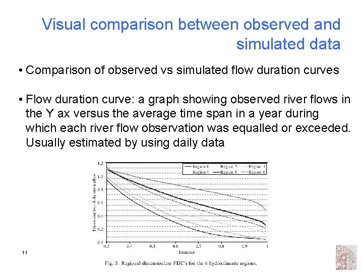 Visual comparison between observed and simulated data • Comparison of observed vs simulated flow