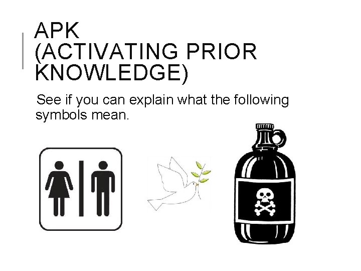 APK (ACTIVATING PRIOR KNOWLEDGE) See if you can explain what the following symbols mean.