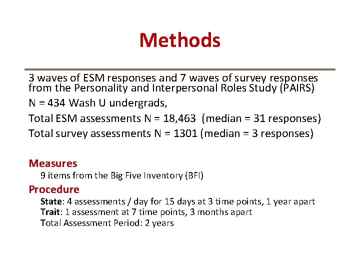 Methods 3 waves of ESM responses and 7 waves of survey responses from the