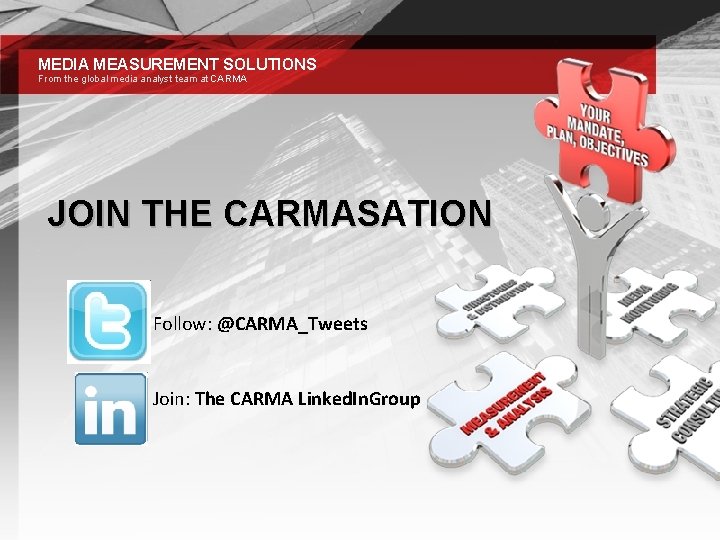 MEDIA MEASUREMENT SOLUTIONS From the global media analyst team at CARMA JOIN THE CARMASATION