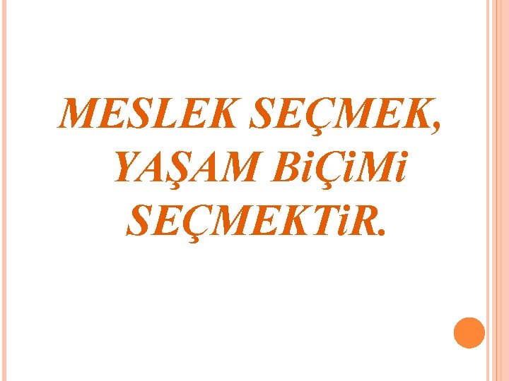 MESLEK SEÇMEK, YAŞAM BiÇi. Mi SEÇMEKTi. R. 