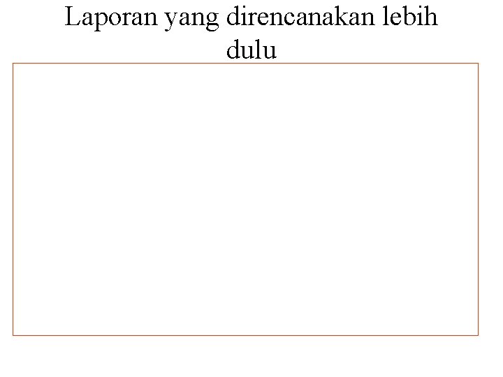 Laporan yang direncanakan lebih dulu • Pembakuan : Format dan isi • Misal :