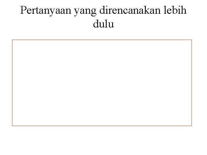 Pertanyaan yang direncanakan lebih dulu • Pelaksanaannya : 1. On-line , 2. Off-line •