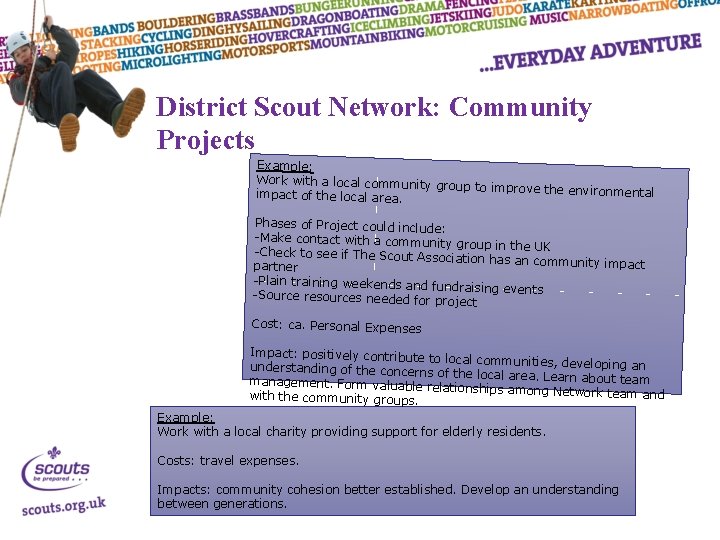 District Scout Network: Community Projects Example: Work with a local community group to improve