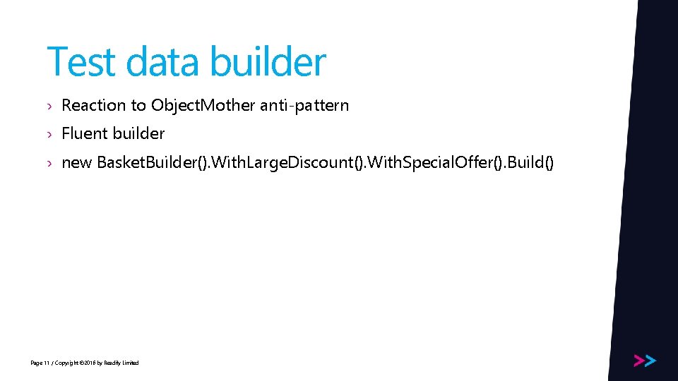 Test data builder › Reaction to Object. Mother anti-pattern › Fluent builder › new