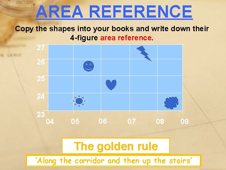 AREA REFERENCE Copy the shapes into your books and write down their 4 -figure