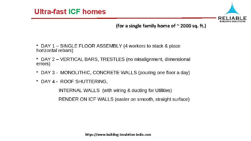 Ultra-fast ICF homes (for a single family home of ~ 2000 sq. ft. )