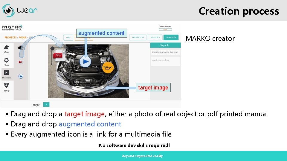 Creation process augmented content MARKO creator target image § Drag and drop a target