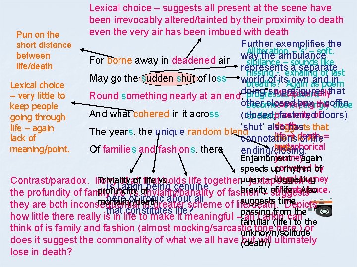 Pun on the short distance between life/death Lexical choice – very little to keep